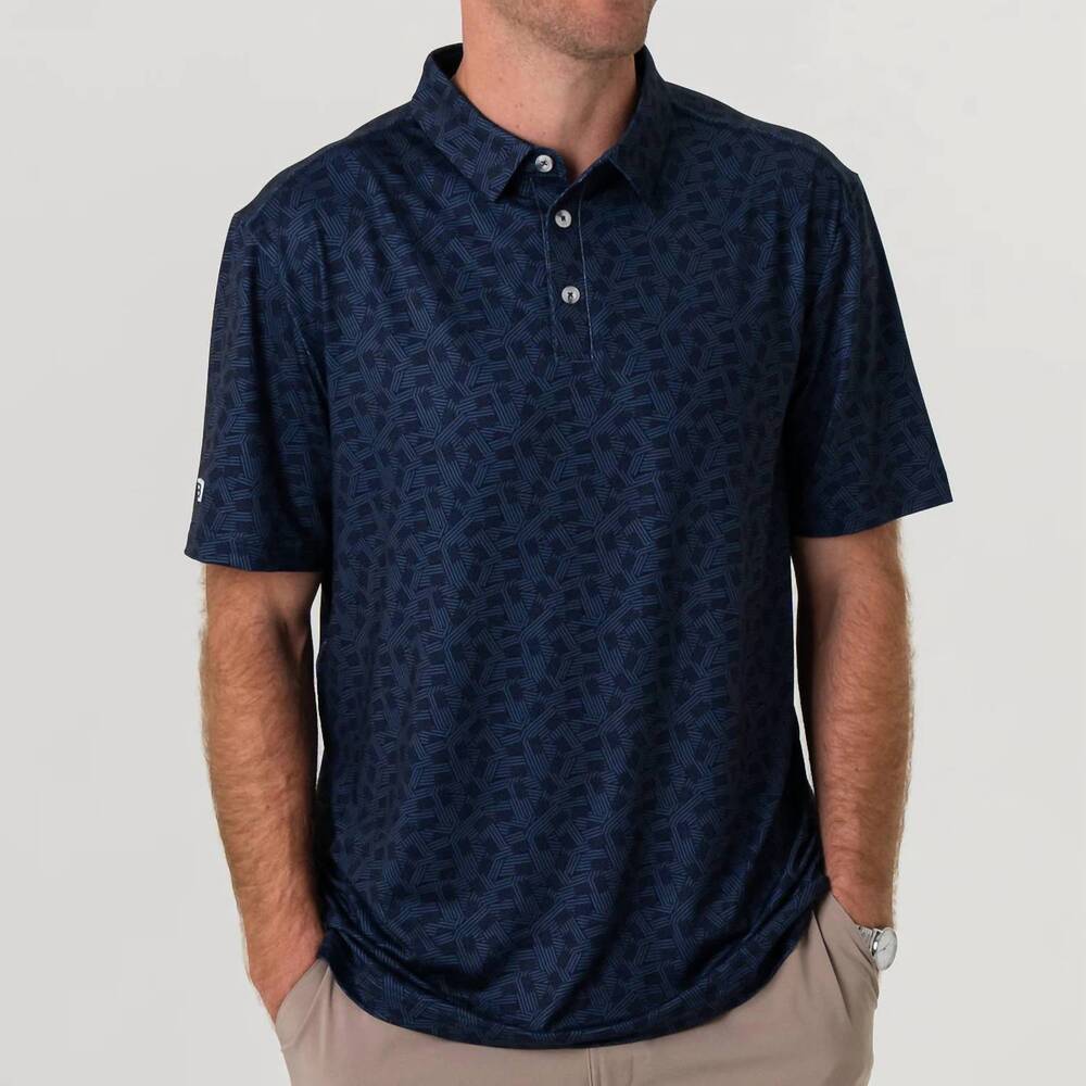 BURLEBO Navy Patterned Men's Polo